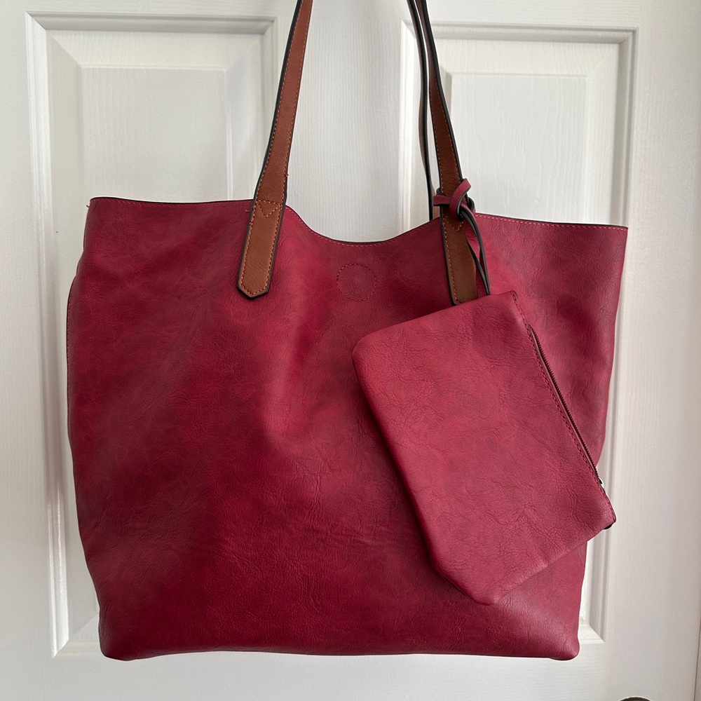 NWOT Absolutely Gorgeous Italian Red Leather Tote with Pouch